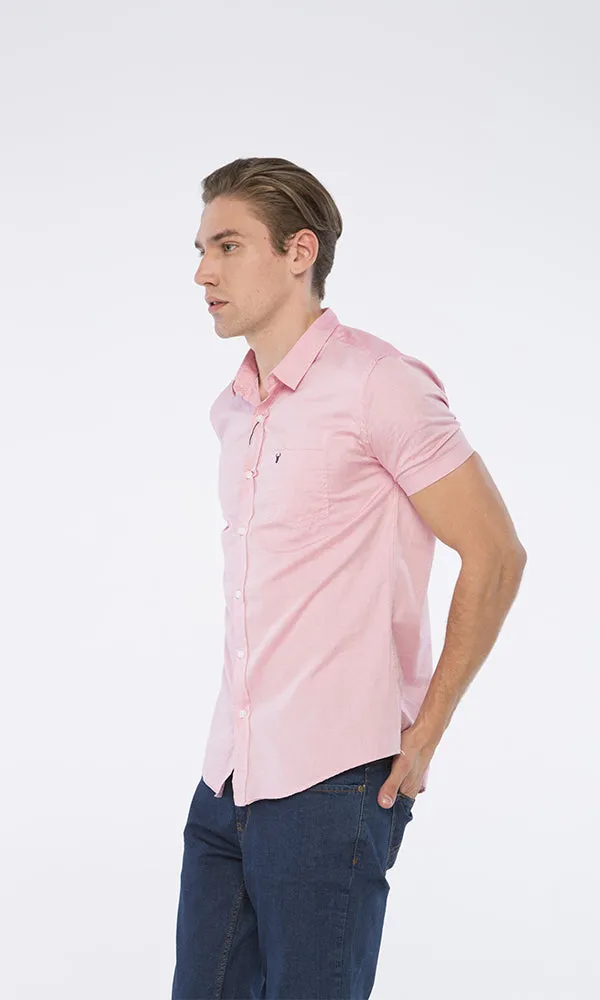 39528 Basic Short Sleeves Buttoned Heather Pink Shirt