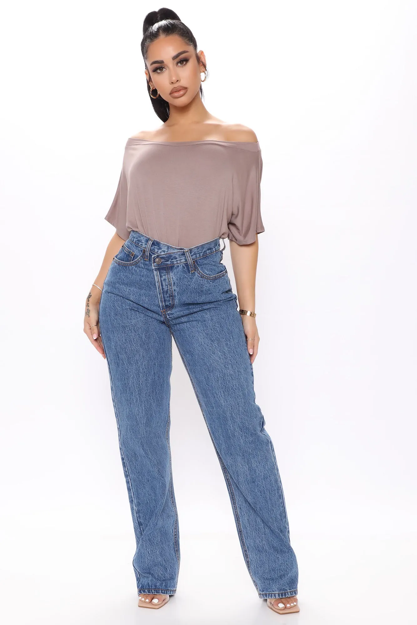 All Occasions Off Shoulder Bodysuit - Mocha