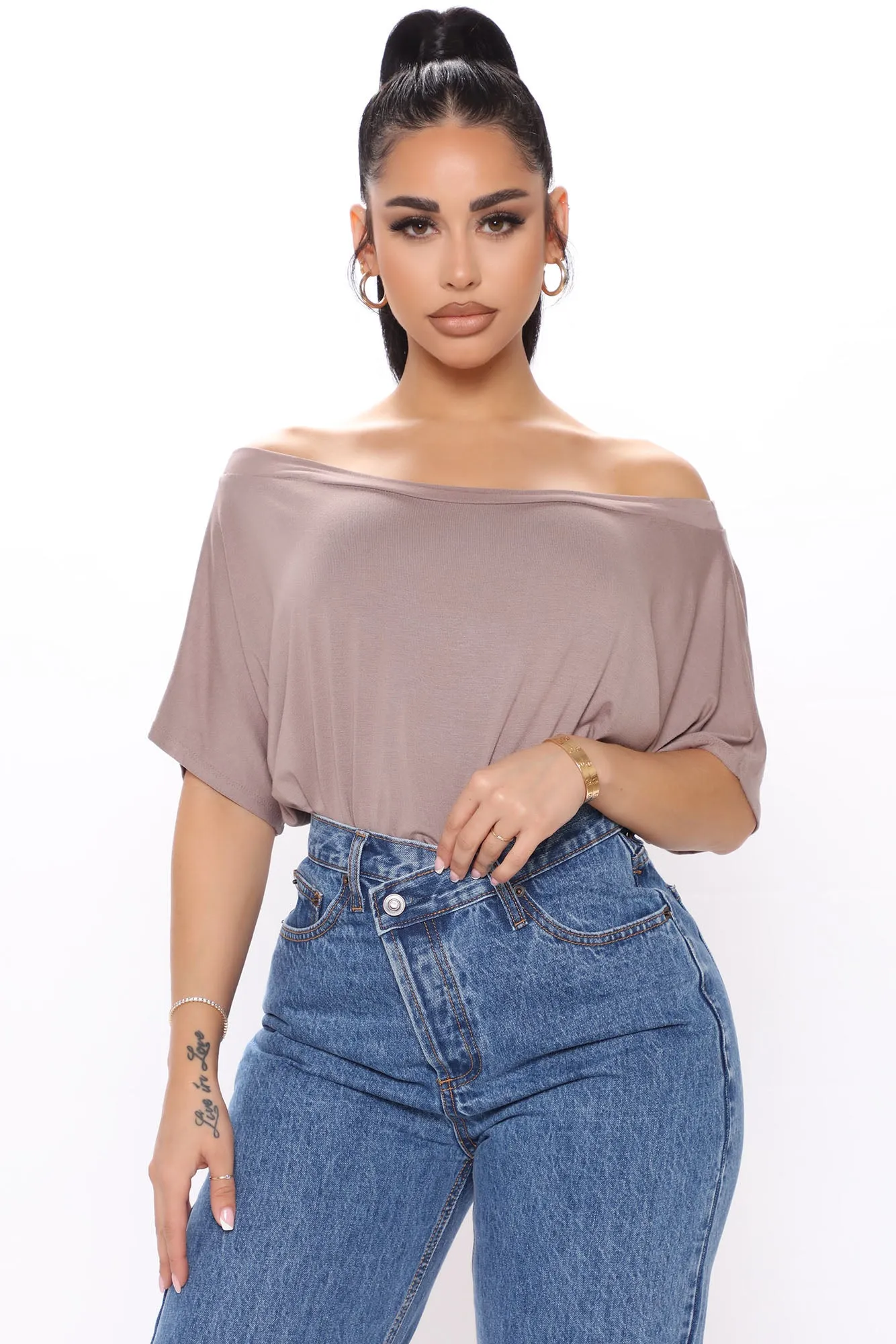 All Occasions Off Shoulder Bodysuit - Mocha
