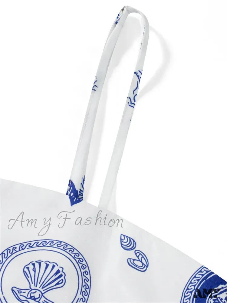 Amy Fashion - Vintage Women Summer  Sleeveless Spaghetti Strap Floral Print Party Loose Casual Square Neck Vestidos