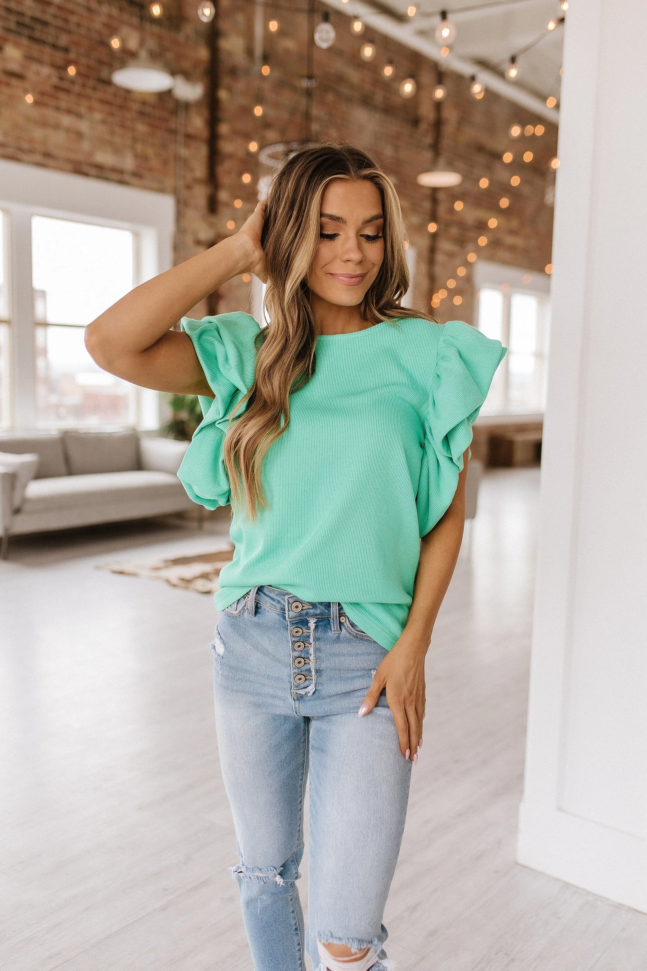 Aurelia Ruffle Sleeve Blouse | DROPSHIP