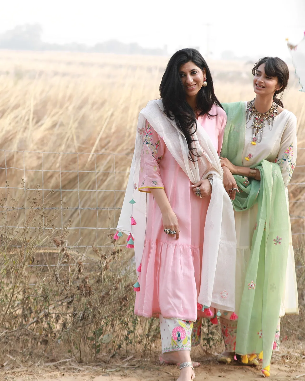 Bagh Pastel Pink Front Panel Puckering Set