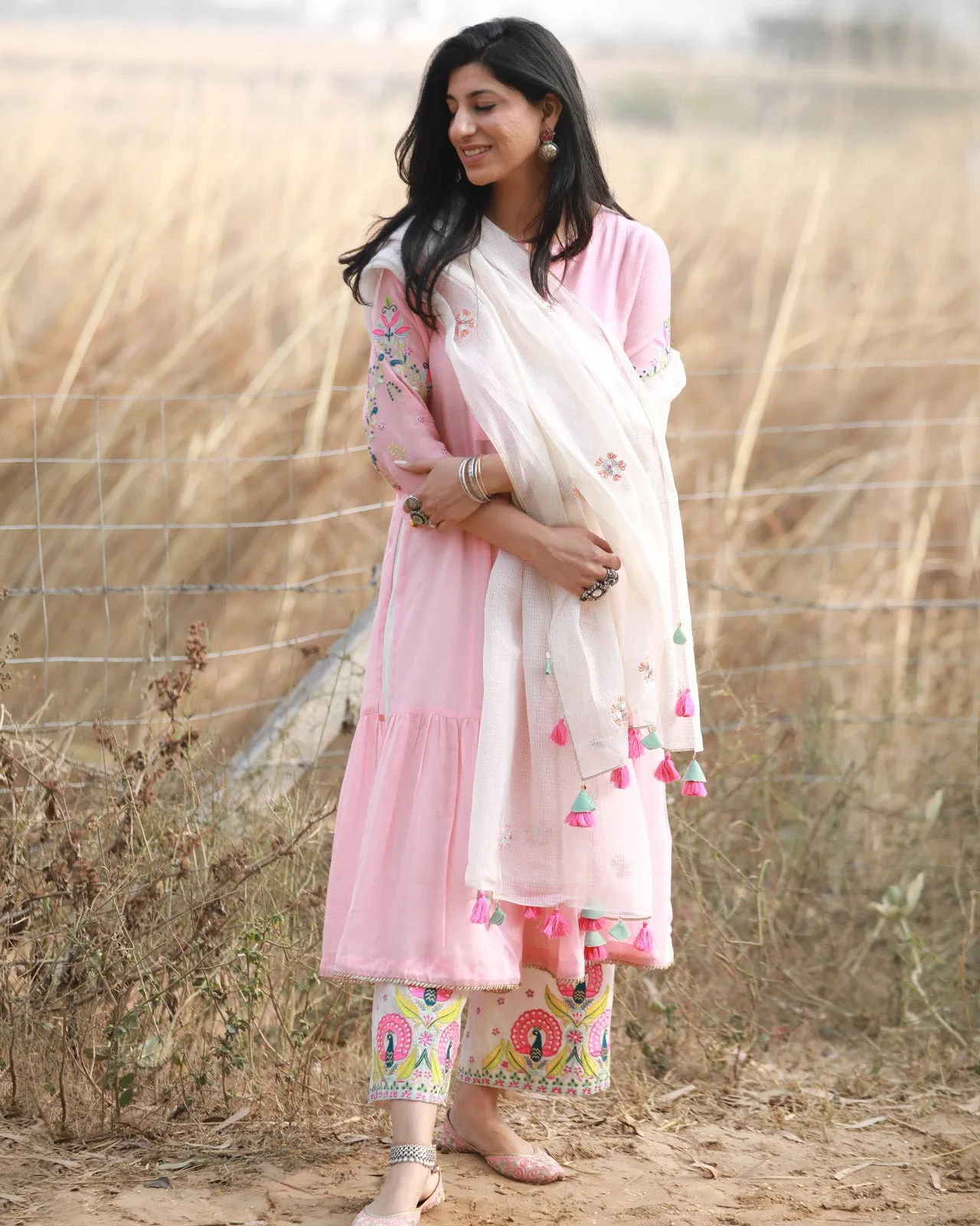 Bagh Pastel Pink Front Panel Puckering Set