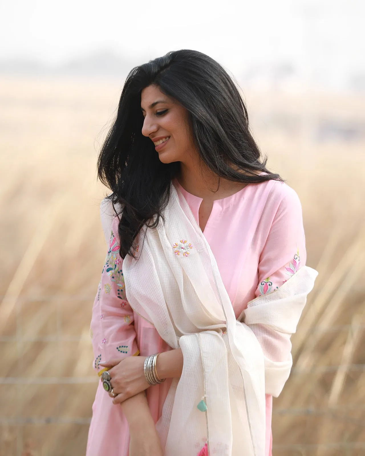 Bagh Pastel Pink Front Panel Puckering Set