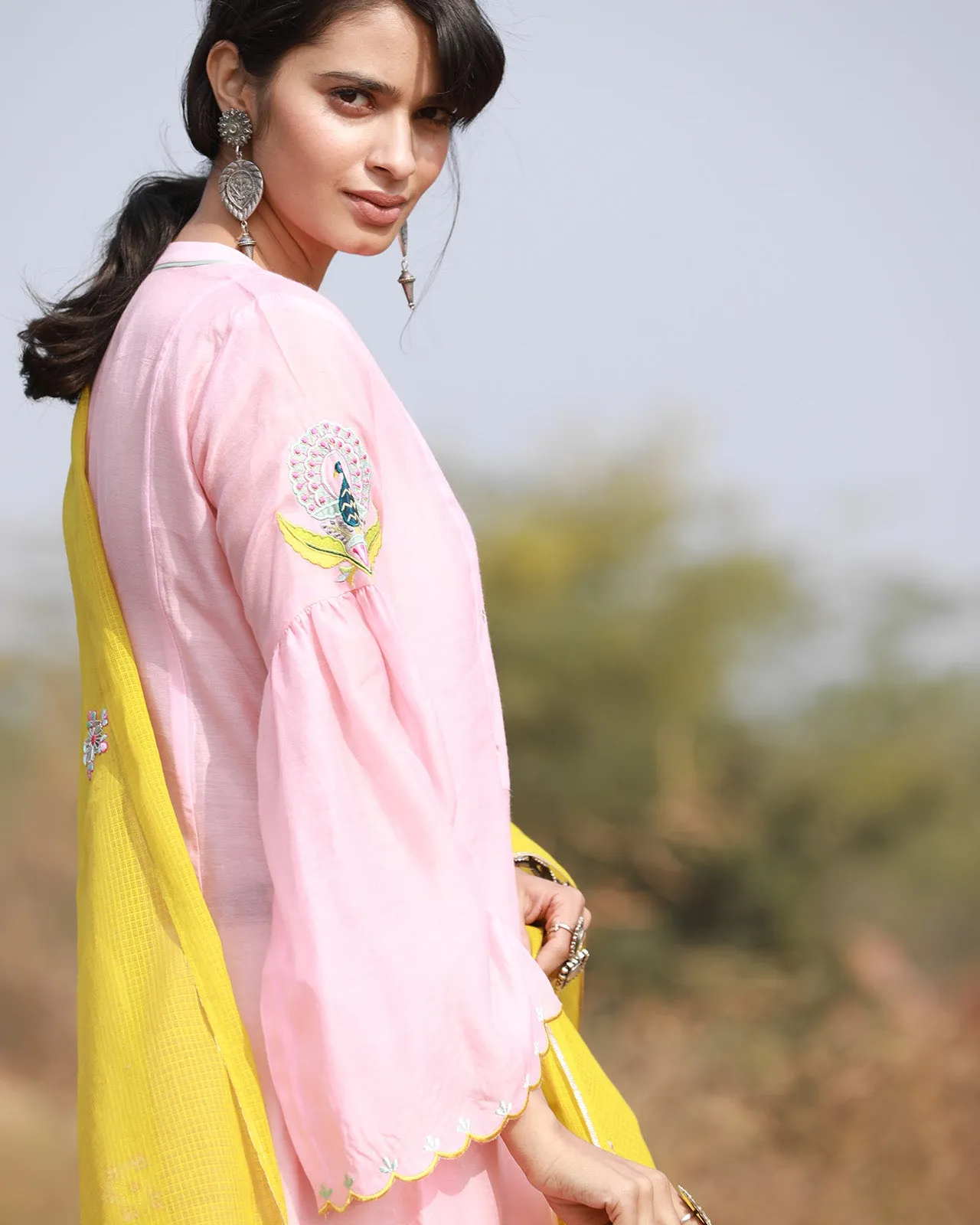 Bagh Pastel Pink Jacket Kurta Set