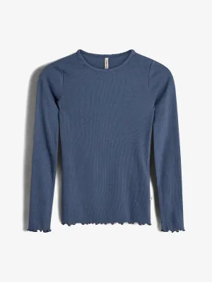 Basic Modal Long Sleeve Rib T-shirt - Kids - Vintage Blue