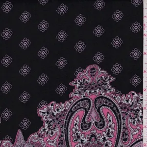 Black/Pink/Lilac Medallion/Paisley Crepe Fabric