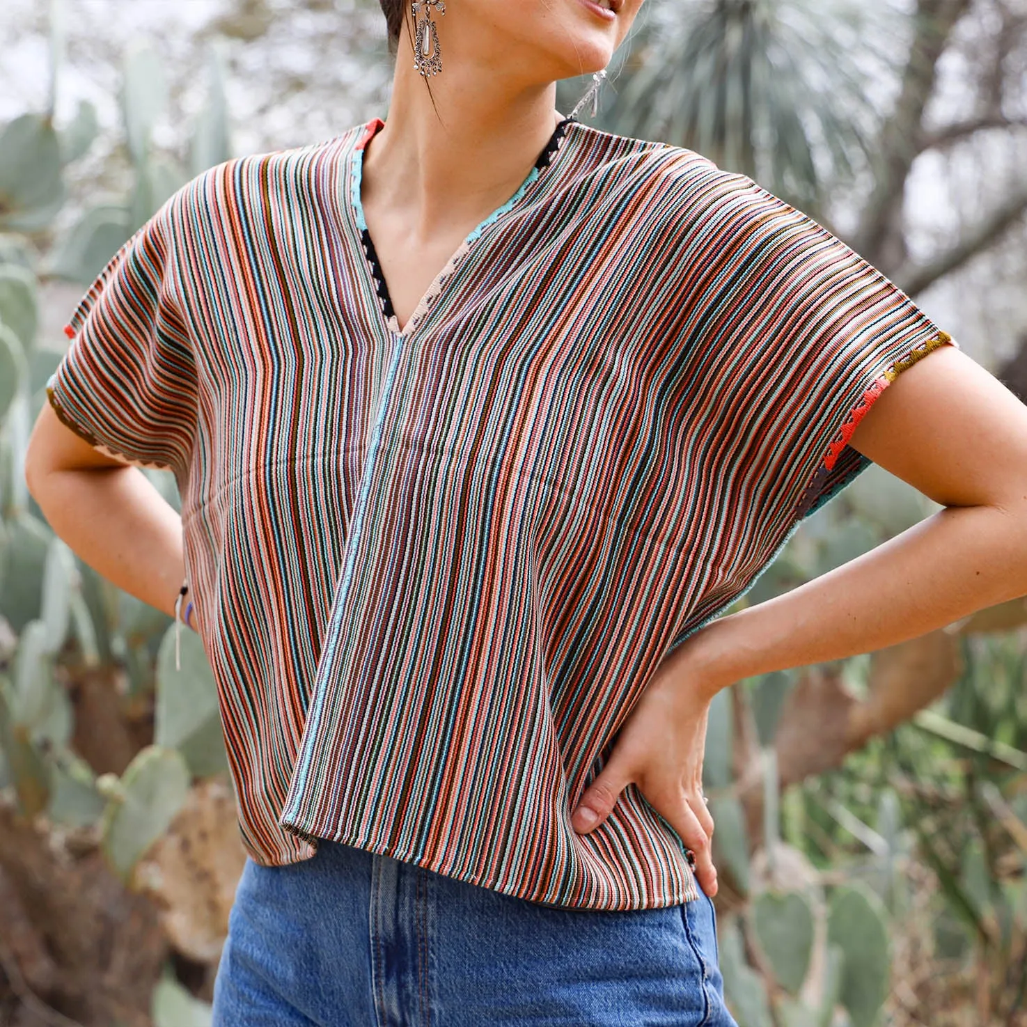 Bonita Lines Cropped Huipil Blouse
