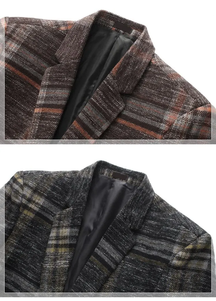 BRADLEY Men's Fashion Premium Quality Khaki Brown & Gray Plaid Style Blazer Suit Jacket
