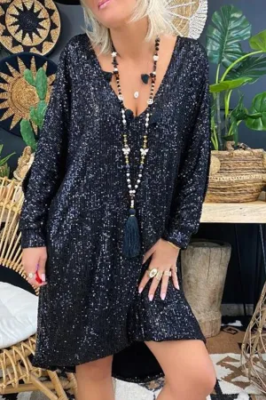 Casual Solid Sequins V Neck Straight Dresses