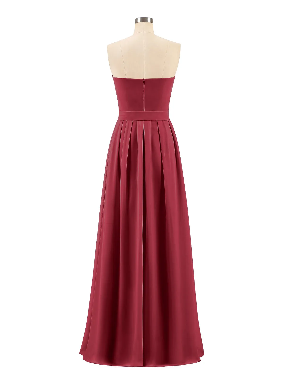 Chiffon Strapless Bridesmaid Gown with Sash-Burgundy Plus Size
