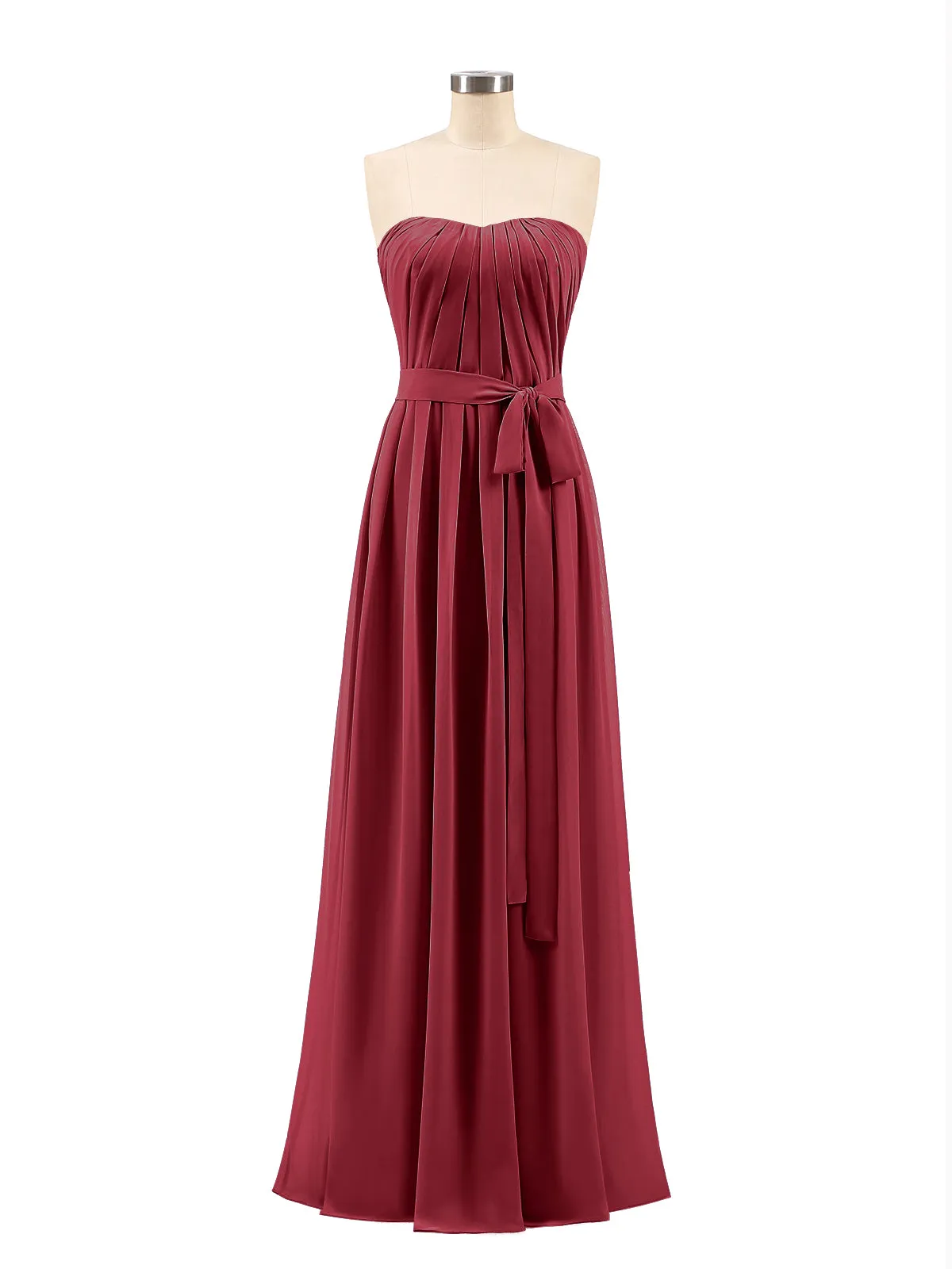 Chiffon Strapless Bridesmaid Gown with Sash-Burgundy Plus Size