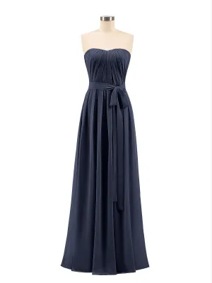 Chiffon Strapless Bridesmaid Gown with Sash-Dark Navy