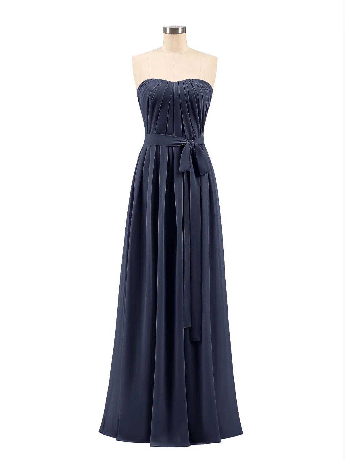 Chiffon Strapless Bridesmaid Gown with Sash-Dark Navy