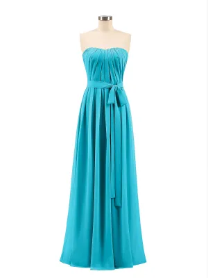 Chiffon Strapless Bridesmaid Gown with Sash-Jade Plus Size