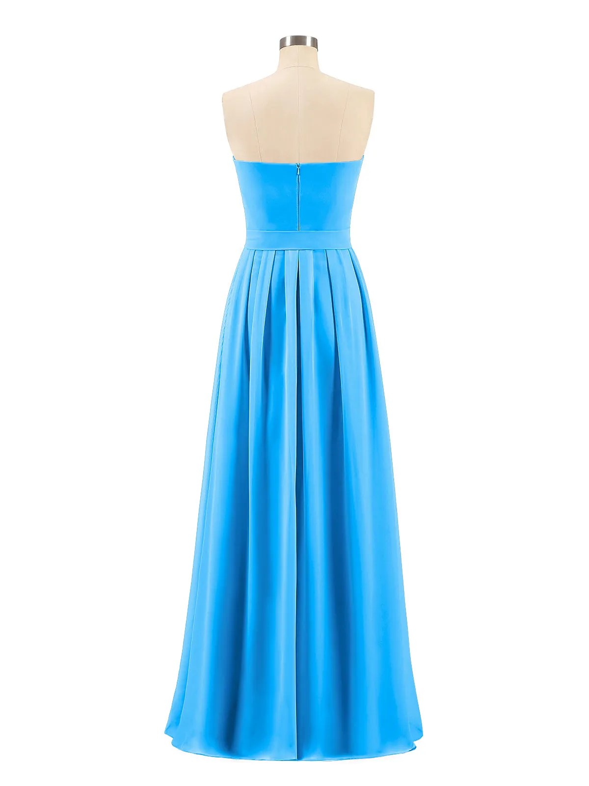 Chiffon Strapless Bridesmaid Gown with Sash-Ocean Blue