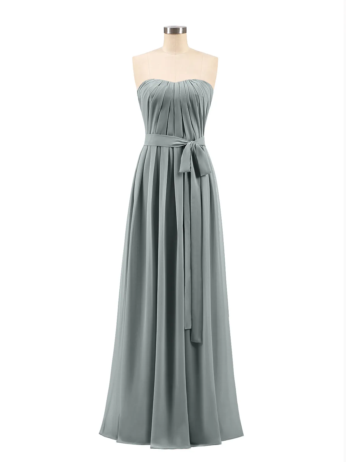 Chiffon Strapless Bridesmaid Gown with Sash-Steel Grey