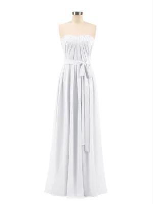 Chiffon Strapless Bridesmaid Gown with Sash-White