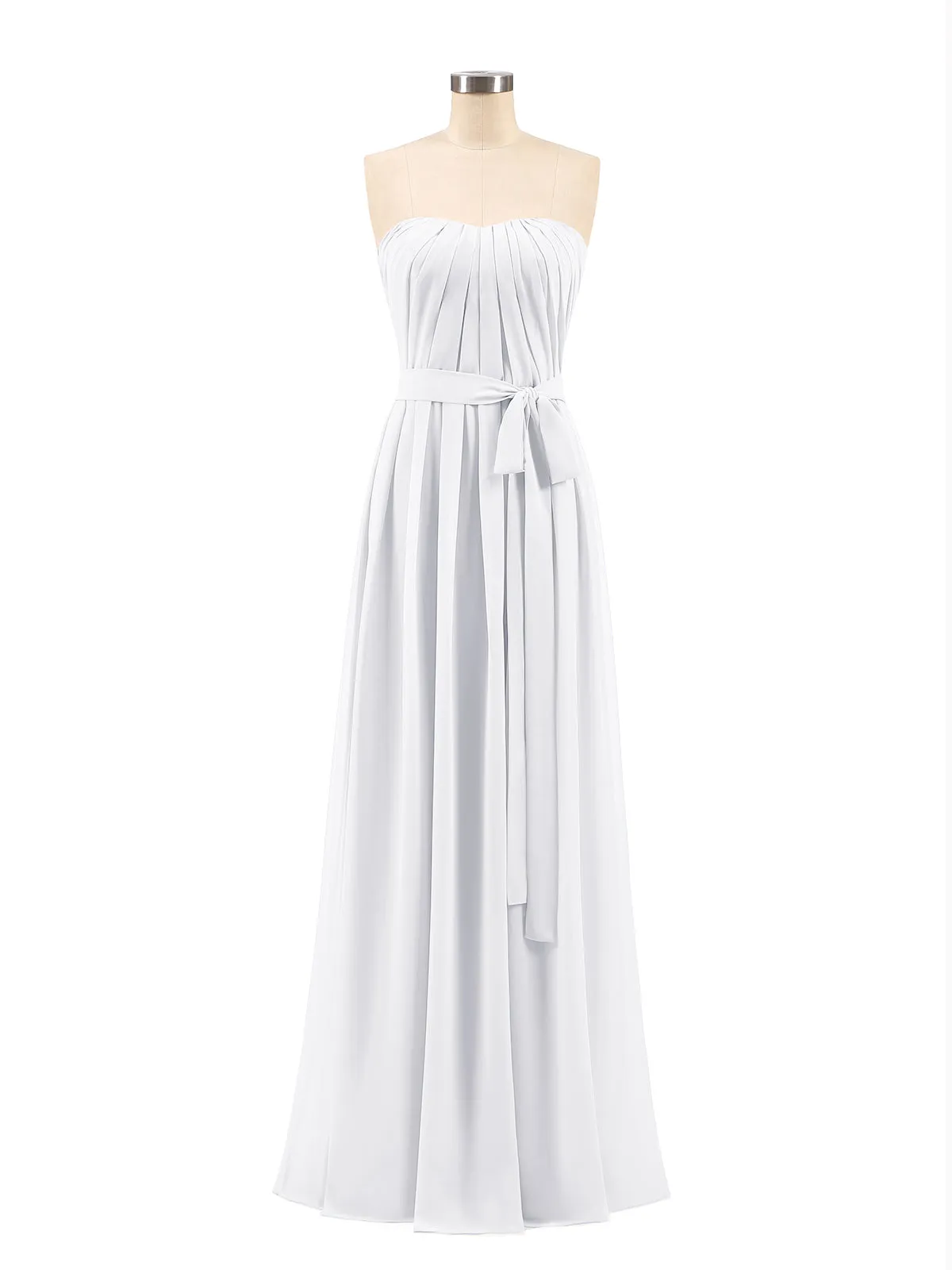 Chiffon Strapless Bridesmaid Gown with Sash-White