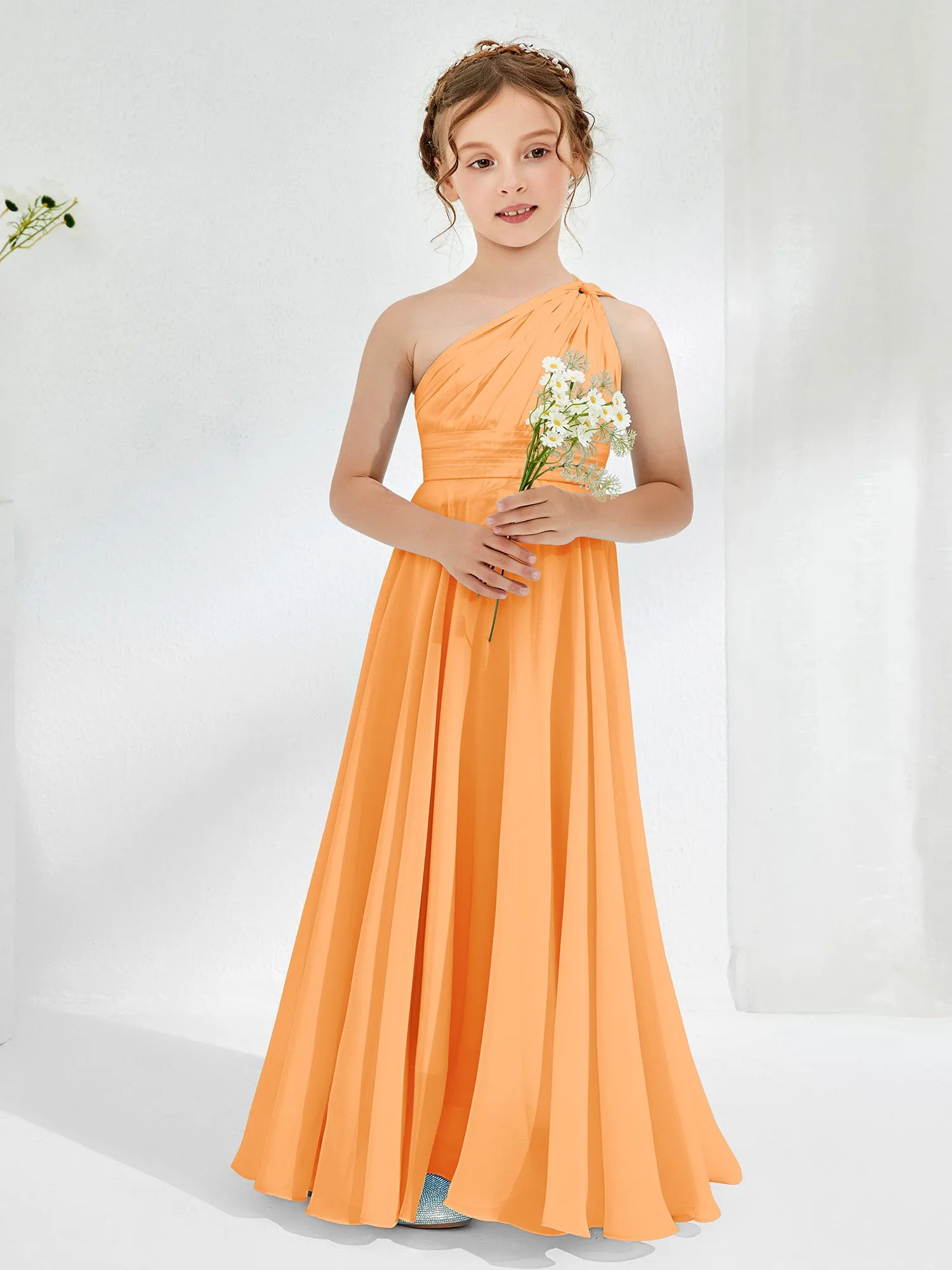 Cute One Shoulder  A-line Junior Bridesmaid Dresses Orange