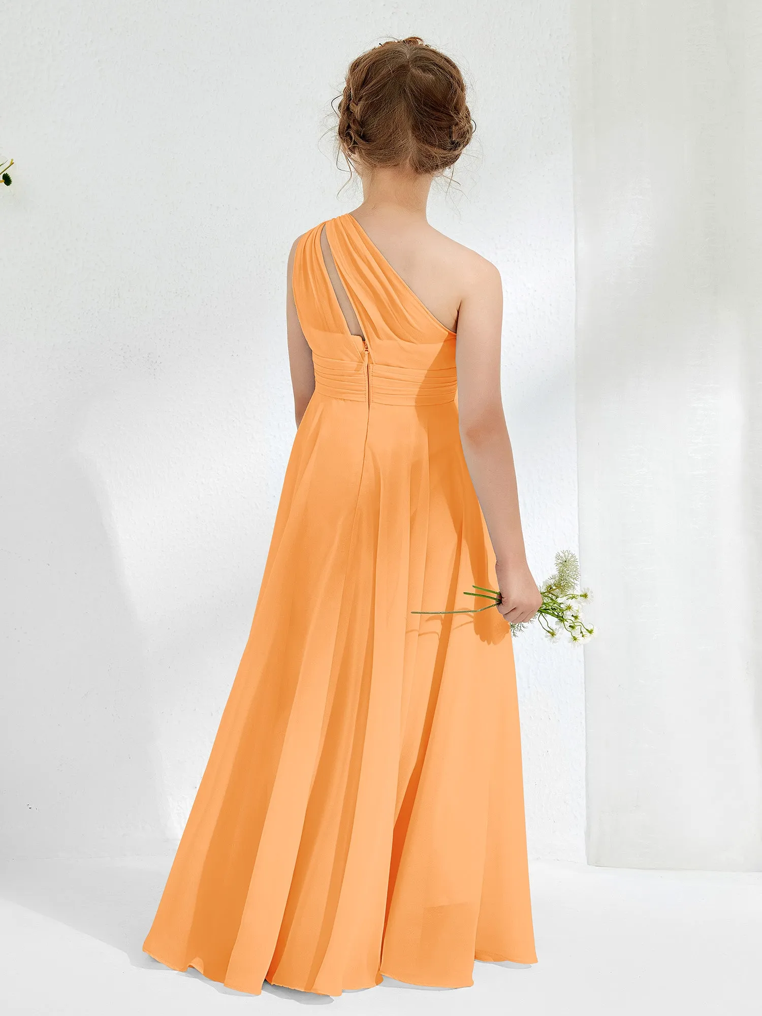 Cute One Shoulder  A-line Junior Bridesmaid Dresses Orange