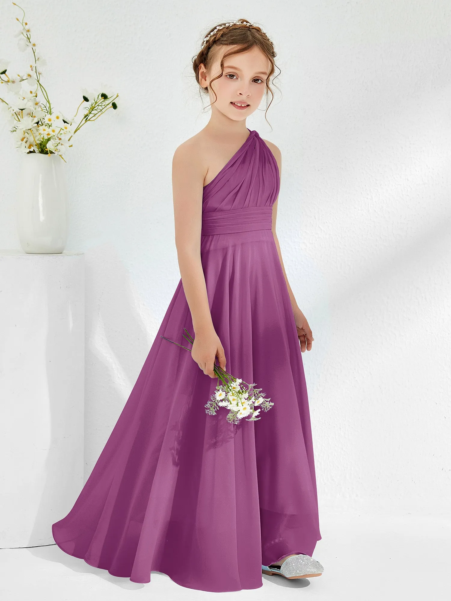 Cute One Shoulder  A-line Junior Bridesmaid Dresses Orchid