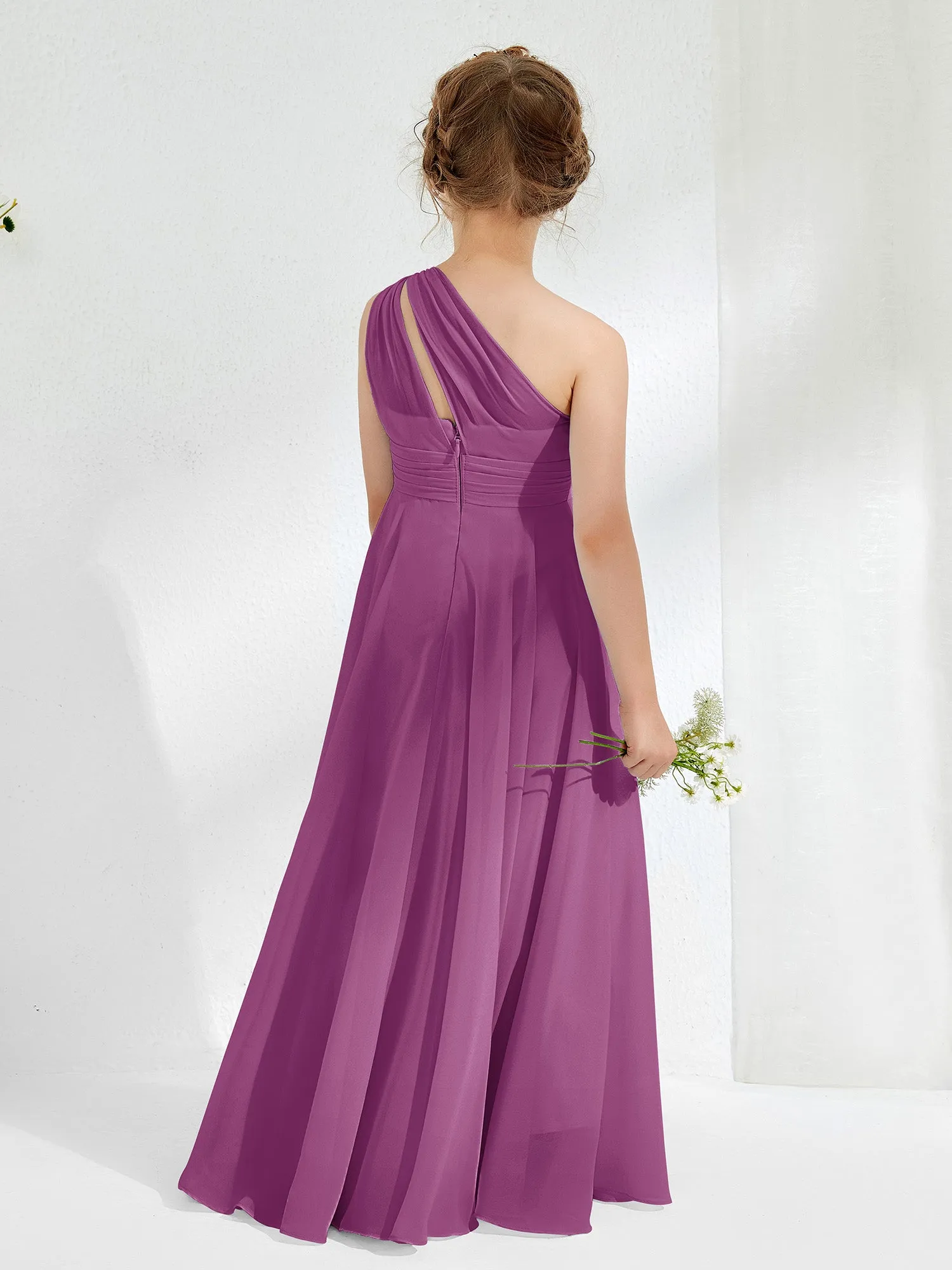 Cute One Shoulder  A-line Junior Bridesmaid Dresses Orchid