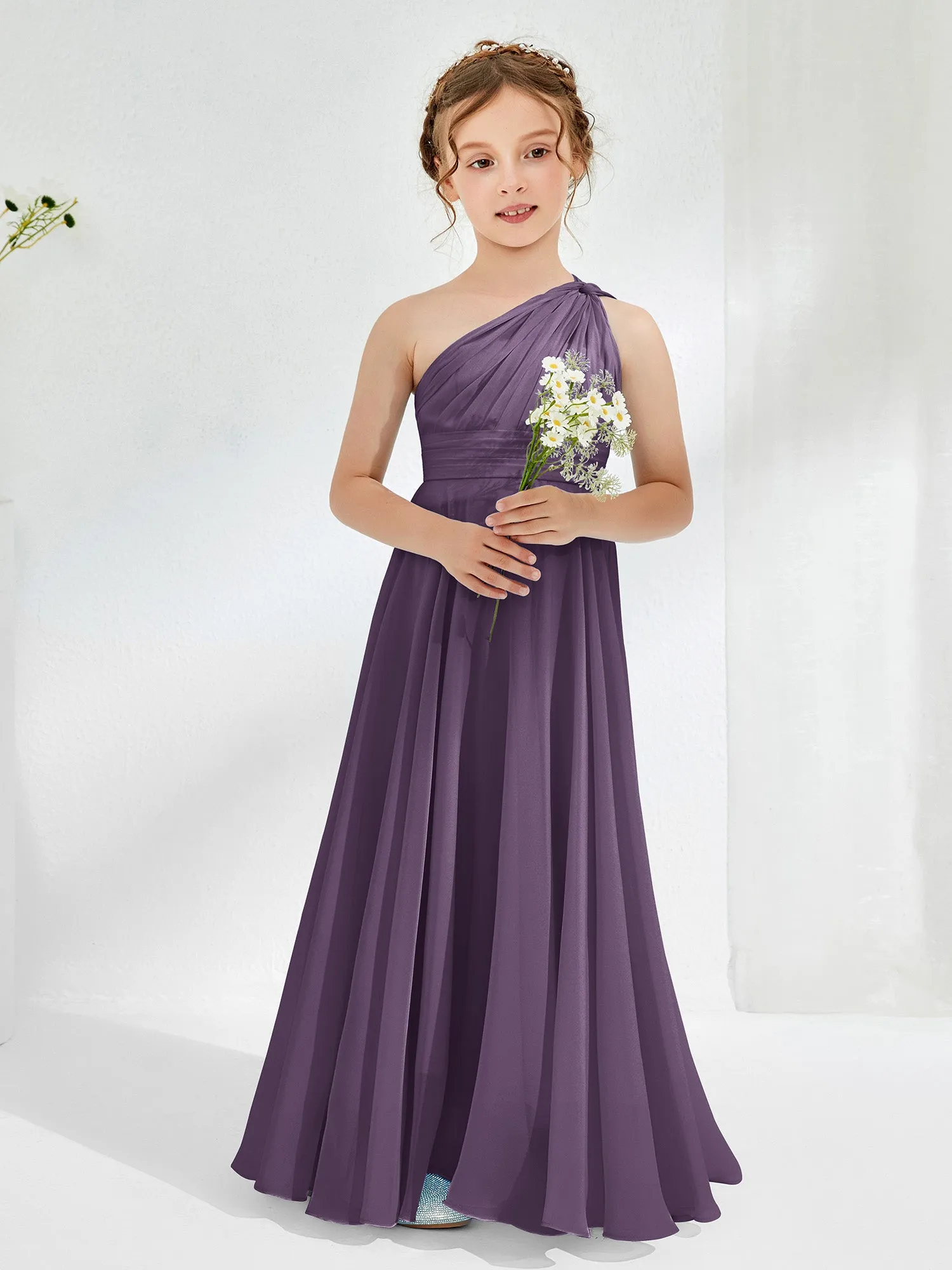 Cute One Shoulder  A-line Junior Bridesmaid Dresses Plum