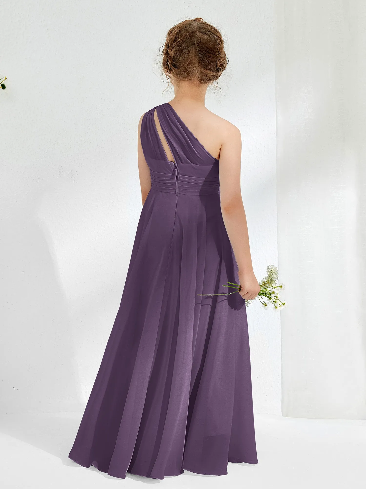 Cute One Shoulder  A-line Junior Bridesmaid Dresses Plum