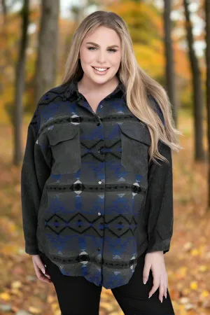 Davi & Dani Plus Aztec Printed Button Down Long Sleeve Jacket