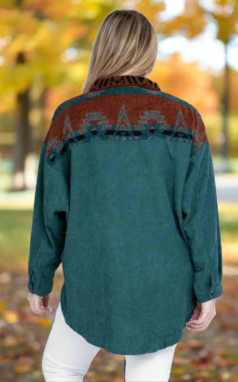 Davi & Dani Plus Aztec Printed Button Down Long Sleeve Jacket