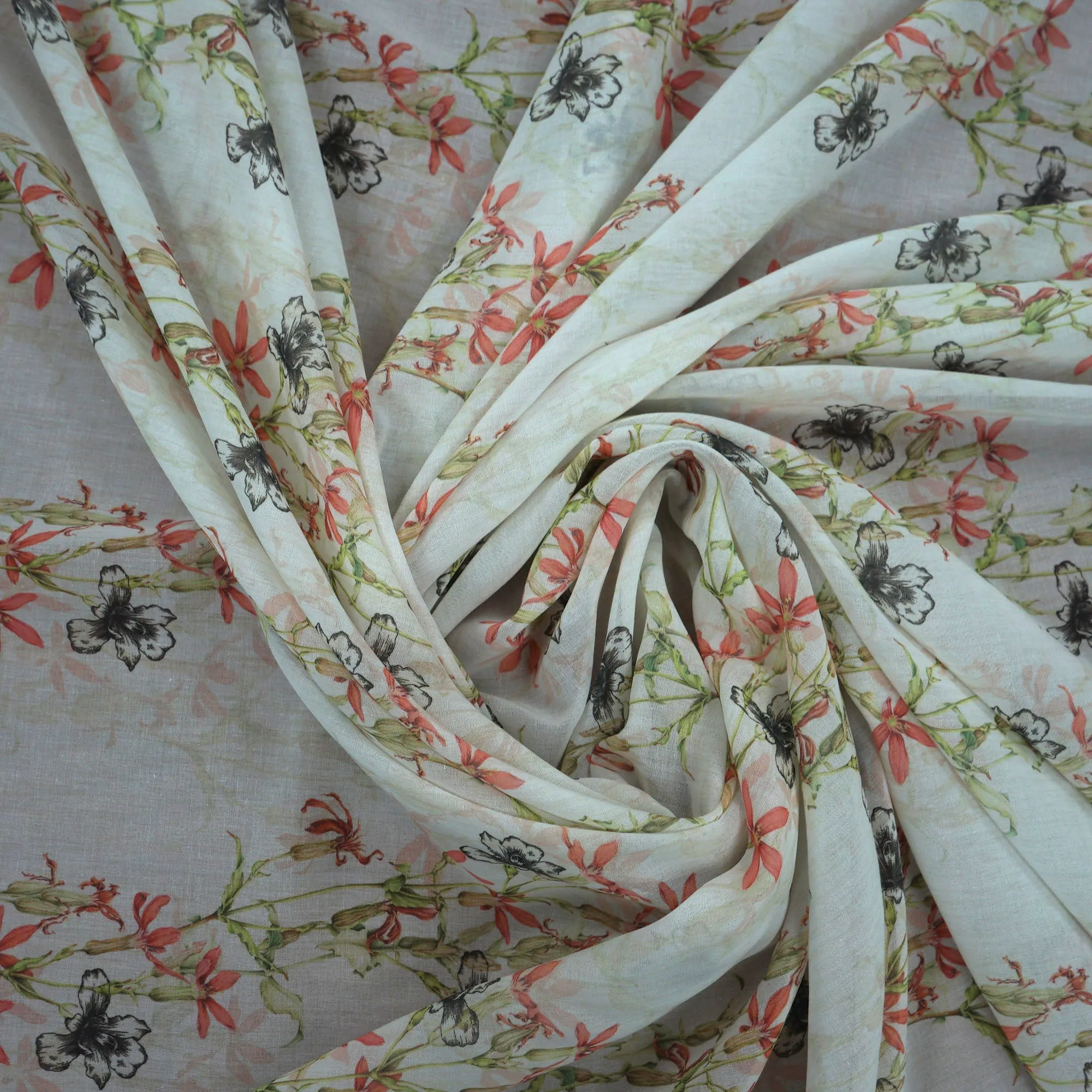 Delicate Floral Garland Italian Cotton Stretch Fabric