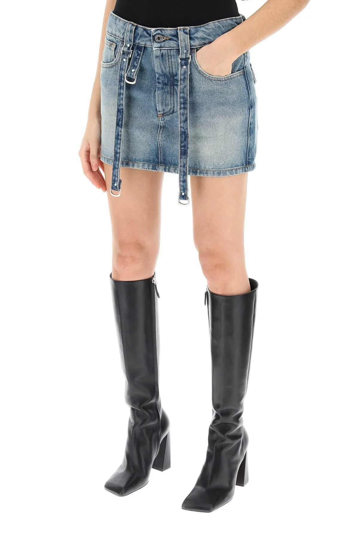 DENIM MINI SKIRT WITH STRAPS