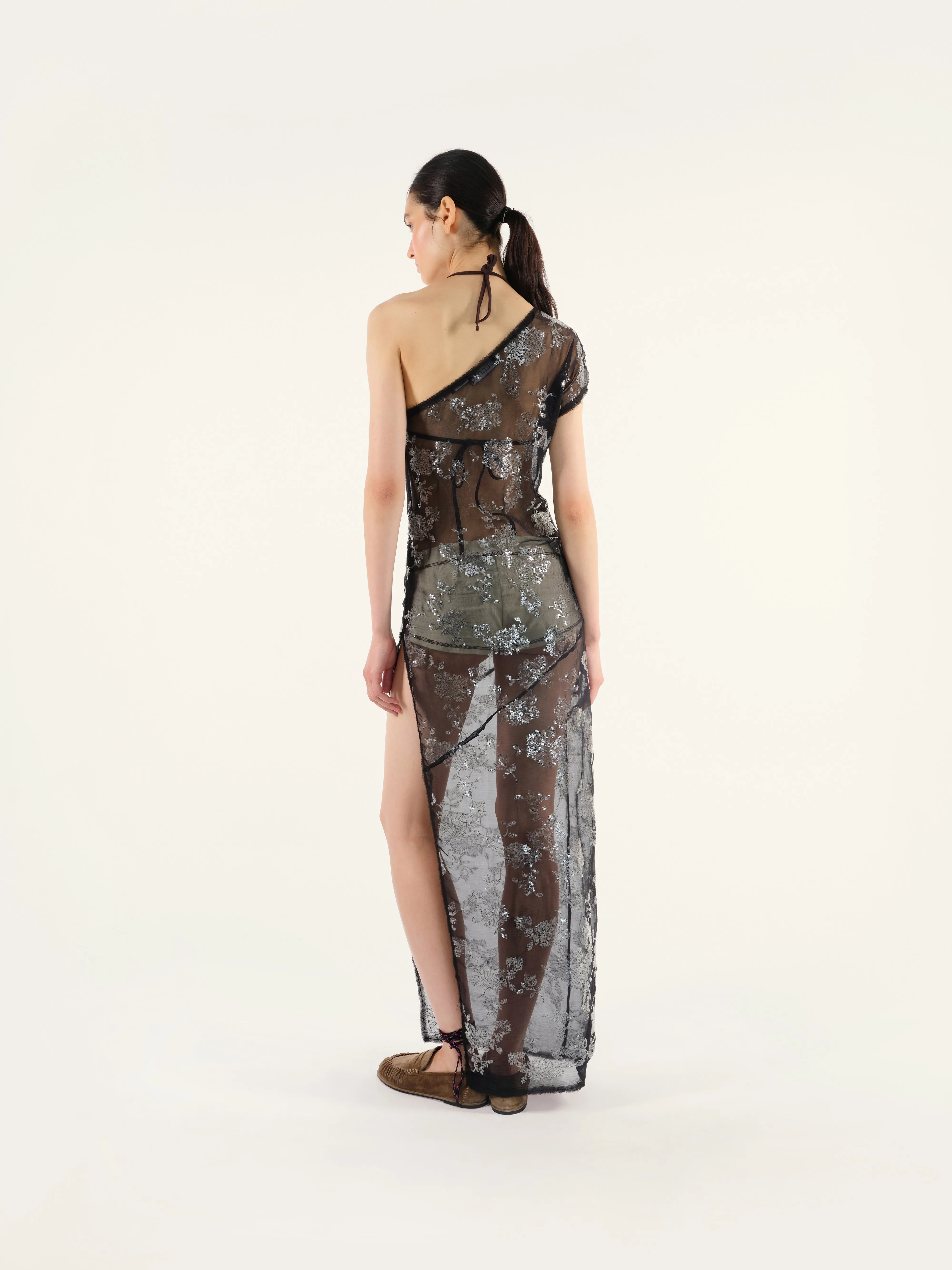 DIA - Sequin detailed sheer one shoulder maxi dress