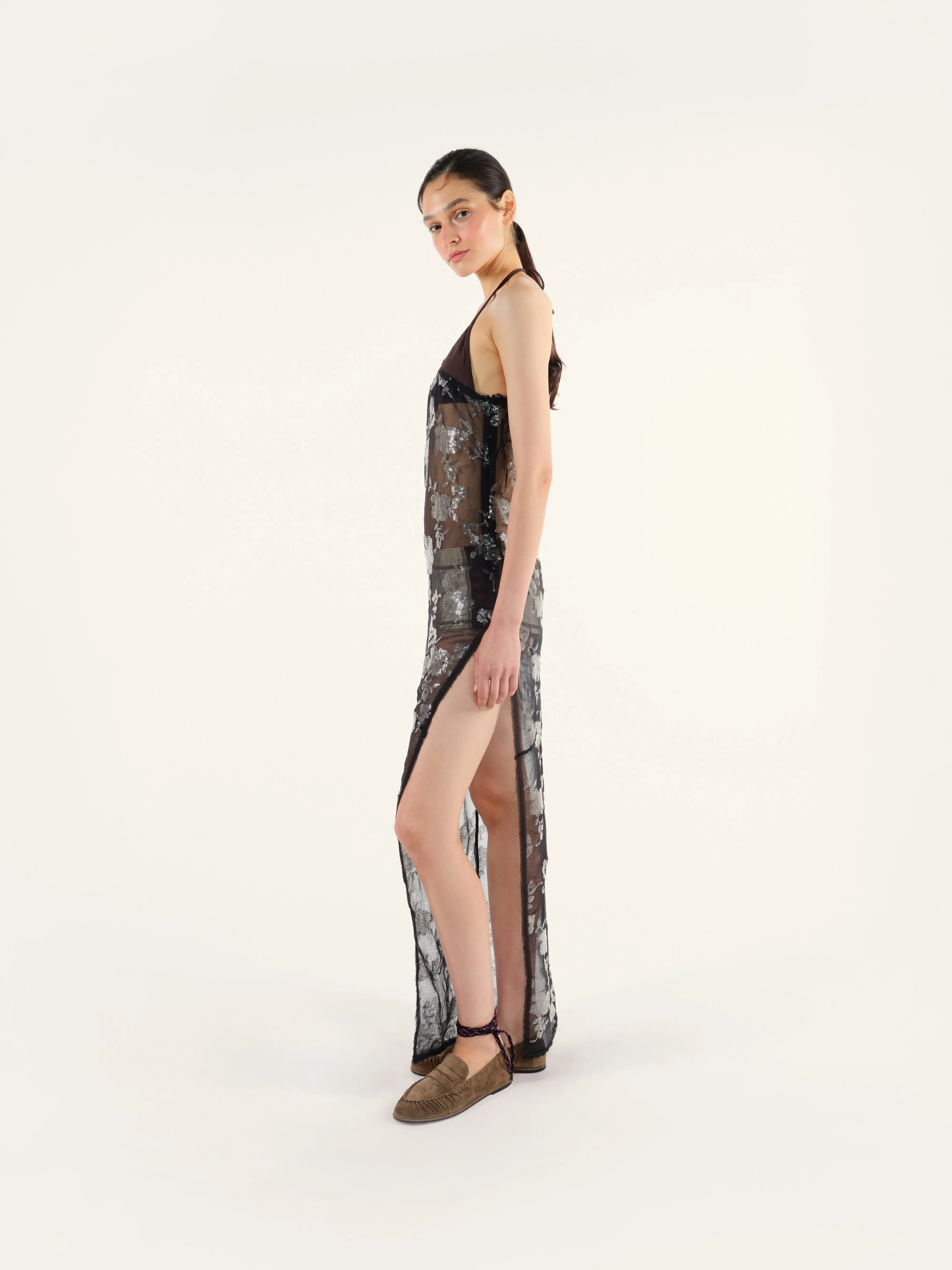 DIA - Sequin detailed sheer one shoulder maxi dress