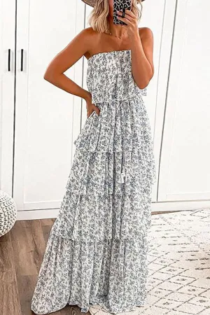 Elegant Bandeau Floral Maxi Dress