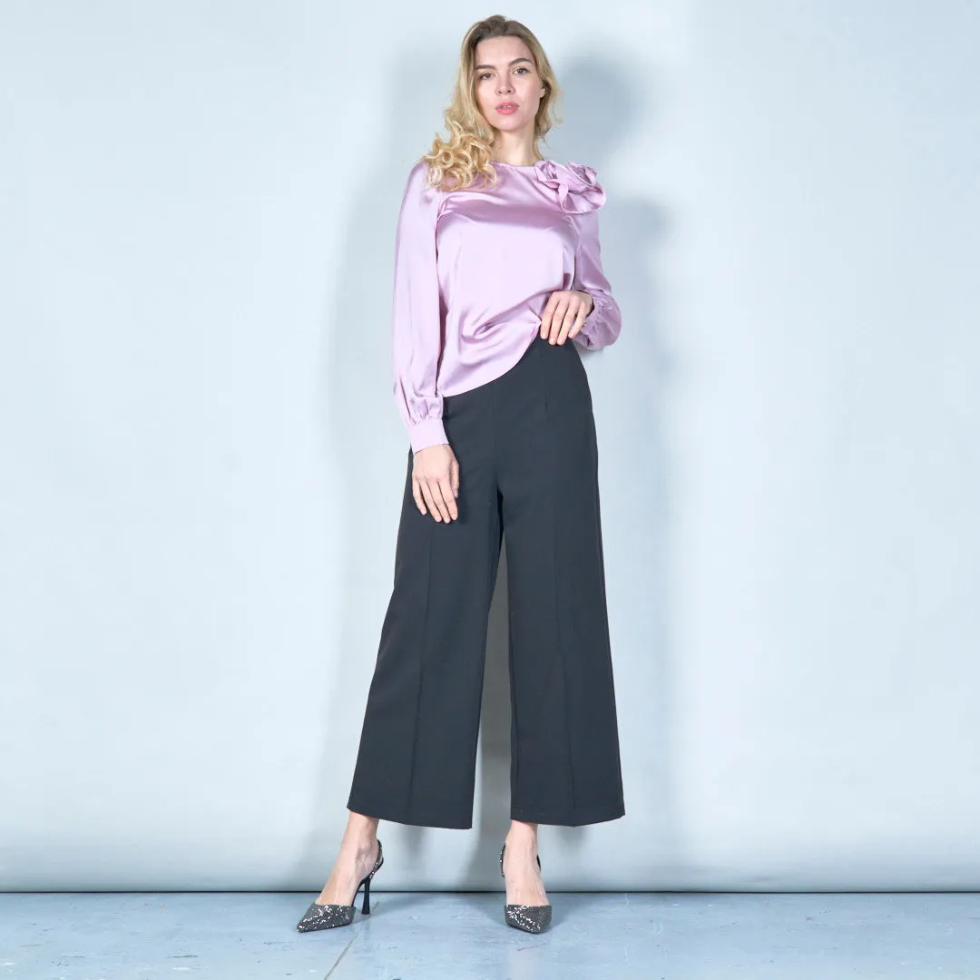 Elegant floral detail satin blouse wholesale