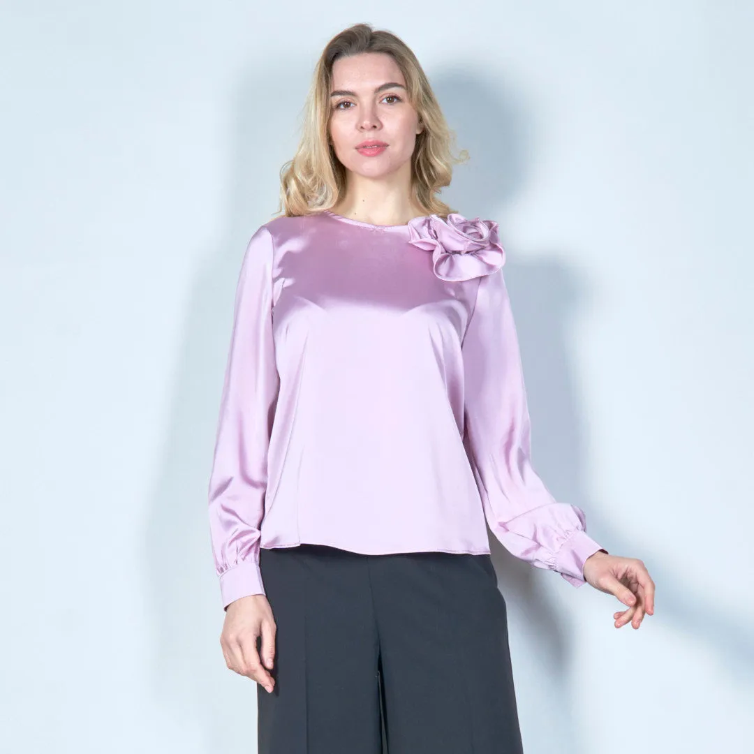 Elegant floral detail satin blouse wholesale
