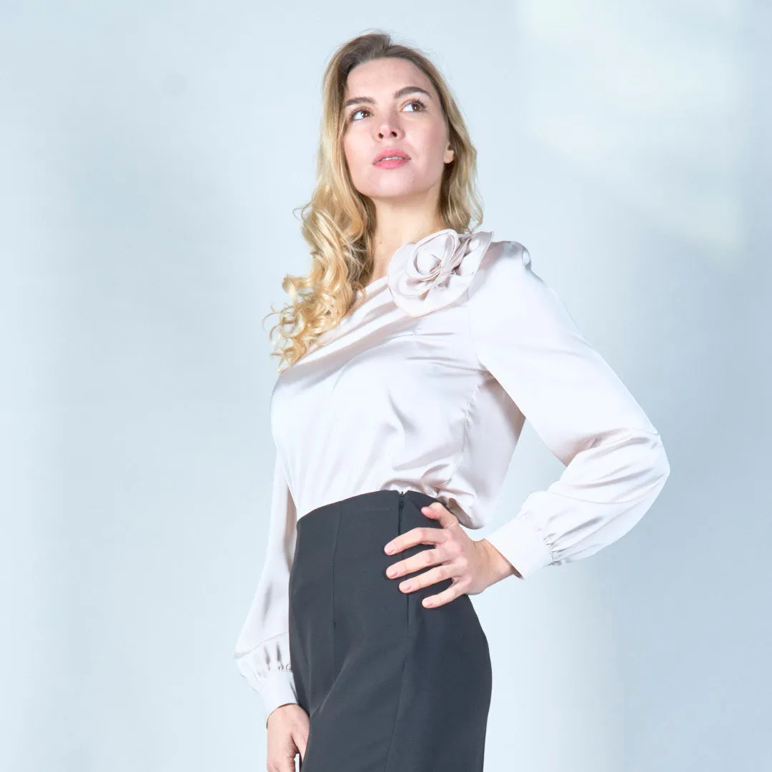 Elegant floral detail satin blouse wholesale