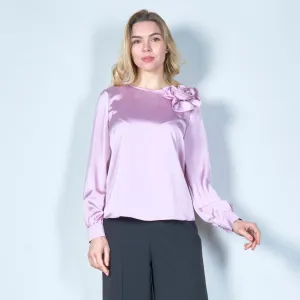 Elegant floral detail satin blouse wholesale