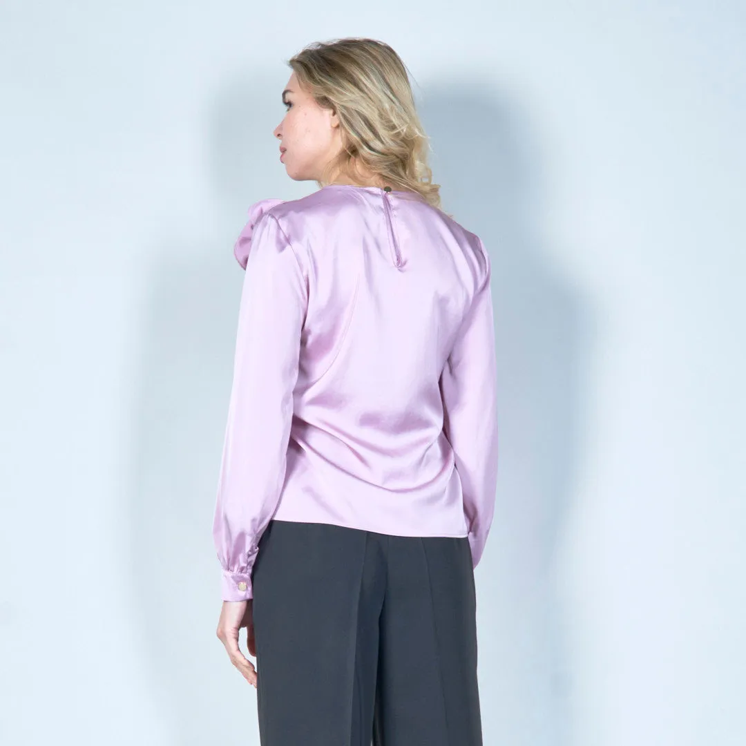 Elegant floral detail satin blouse wholesale