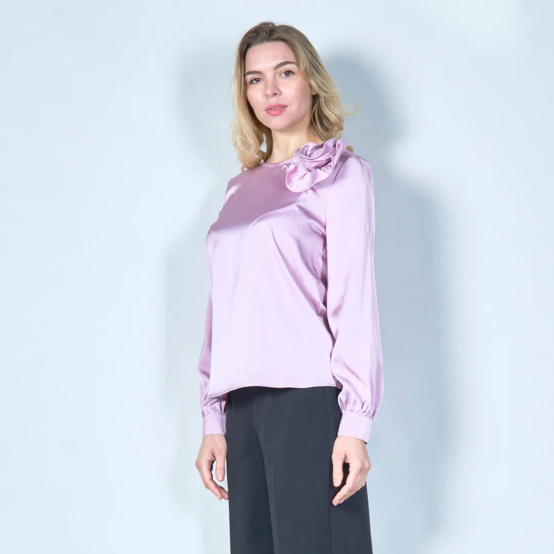 Elegant floral detail satin blouse wholesale