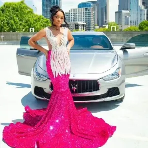 Elegant Prom Dresses For Black Girls Diamond Sequin Mermaid Party Gowns