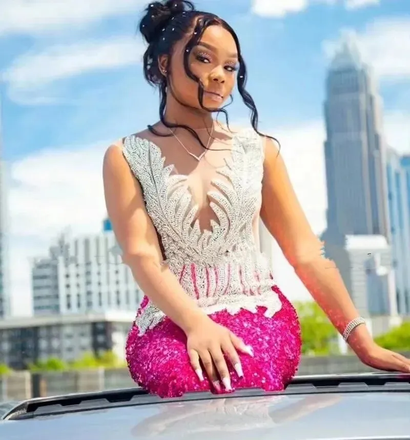 Elegant Prom Dresses For Black Girls Diamond Sequin Mermaid Party Gowns