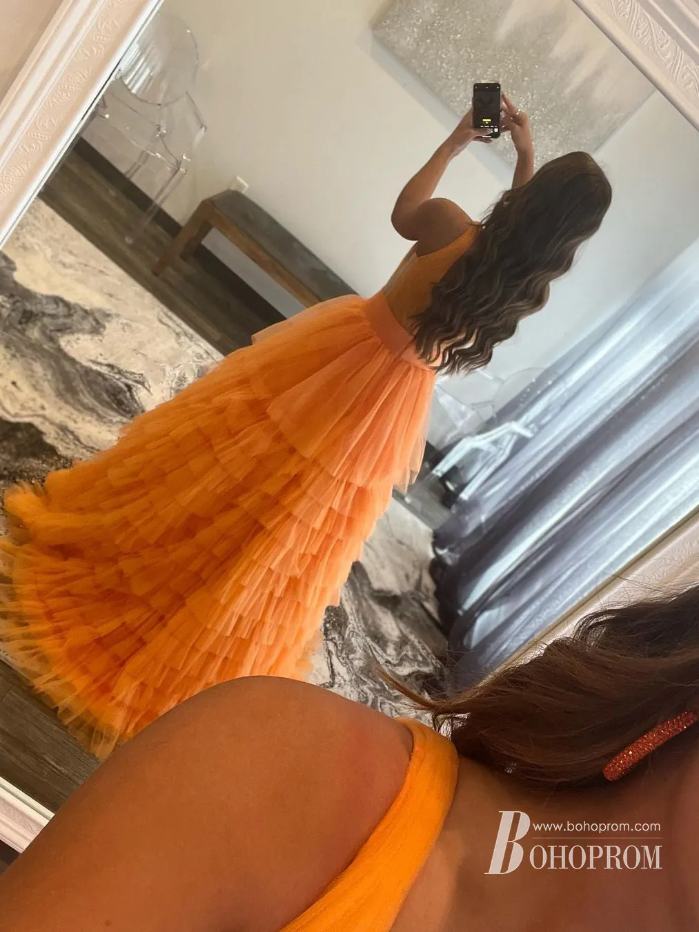 Elegant Tulle Prom Dresses A-line Tiered Evening Gowns PD325