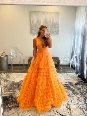 Elegant Tulle Prom Dresses A-line Tiered Evening Gowns PD325