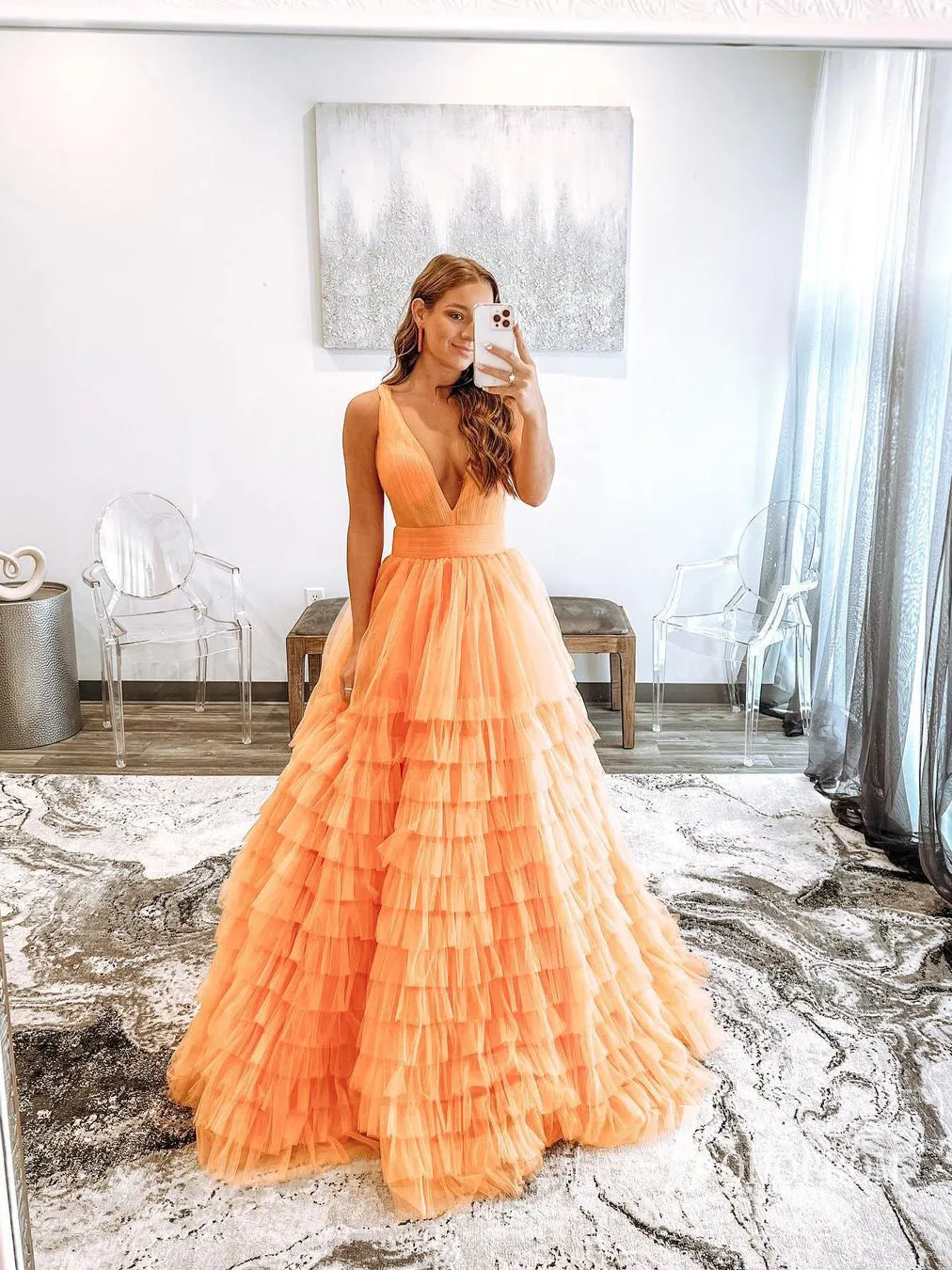 Elegant Tulle Prom Dresses A-line Tiered Evening Gowns PD325
