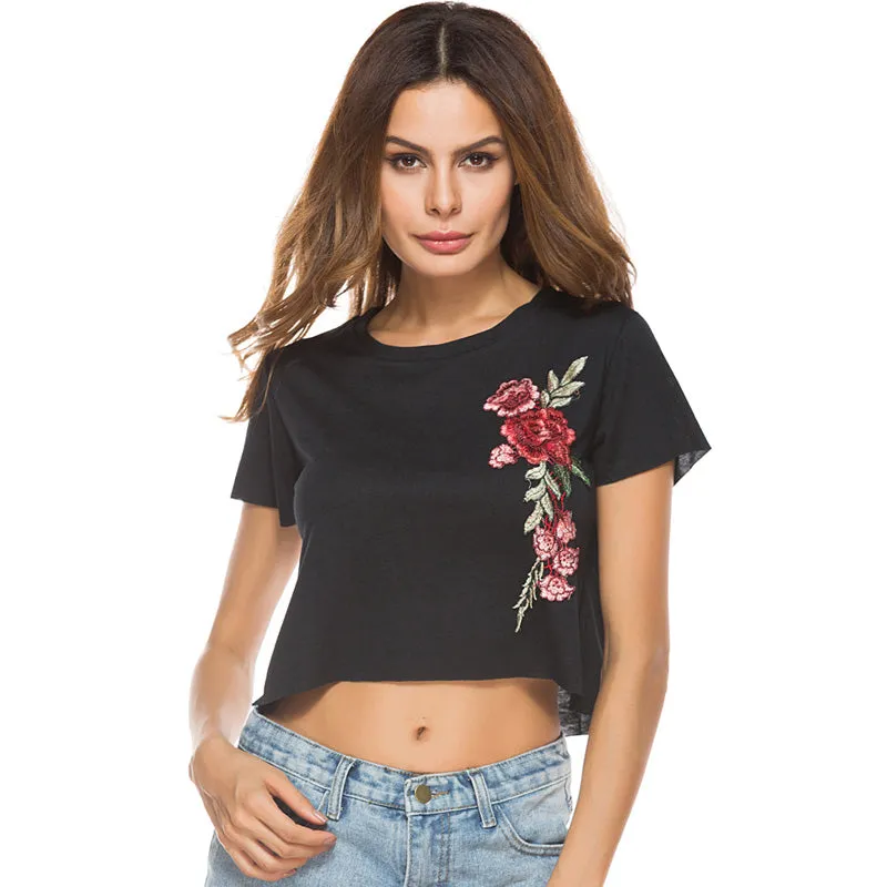 Embroidery Floral Crop Top Shirt