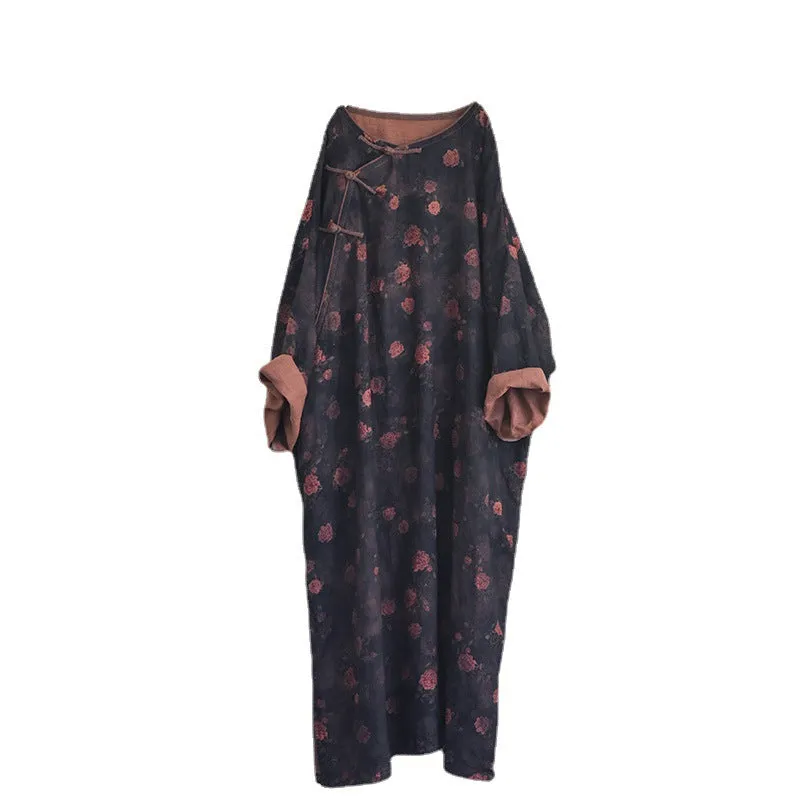 Emery Rose Dresses Loose Frog Buckle Robe Super Loose Floral Dress