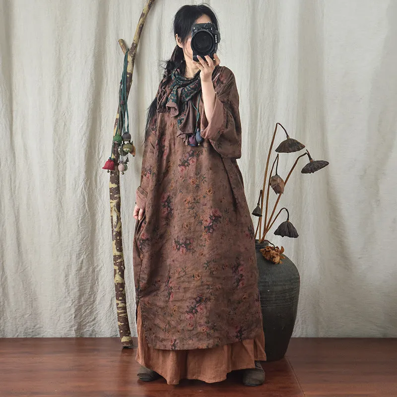Emery Rose Dresses Loose Frog Buckle Robe Super Loose Floral Dress